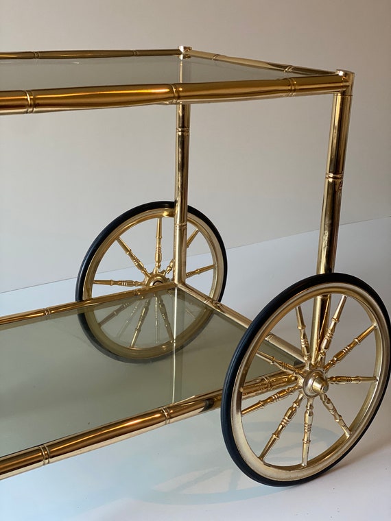 Amazing Italian Vintage Faux Bamboo Bar Cart, Hollywood Regency Brass  Trolley With Glass Plates -  Canada