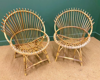 Pair Of Italian Vintage Bent Bamboo Chairs In The Style Of Franco Albini, 1950s