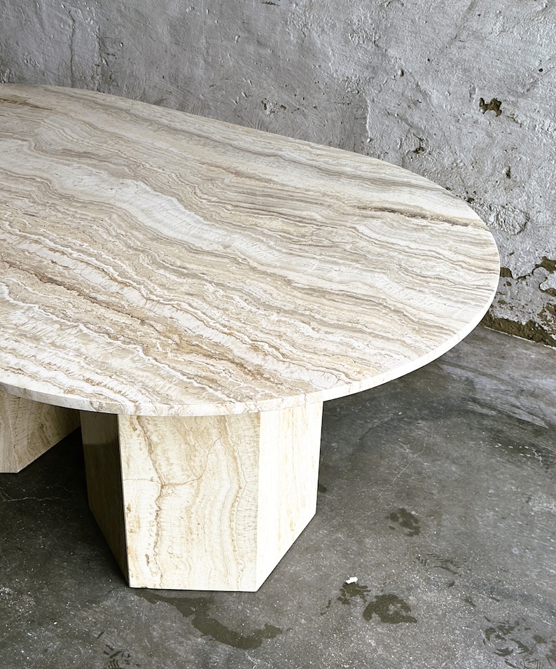 Vintage Oval Chunky Travertin Marble Dining Table, France 1980s. - Etsy