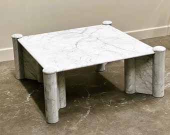 Vintage Monumental Square Carrara Marble Coffee Table, 1980s, Italy.