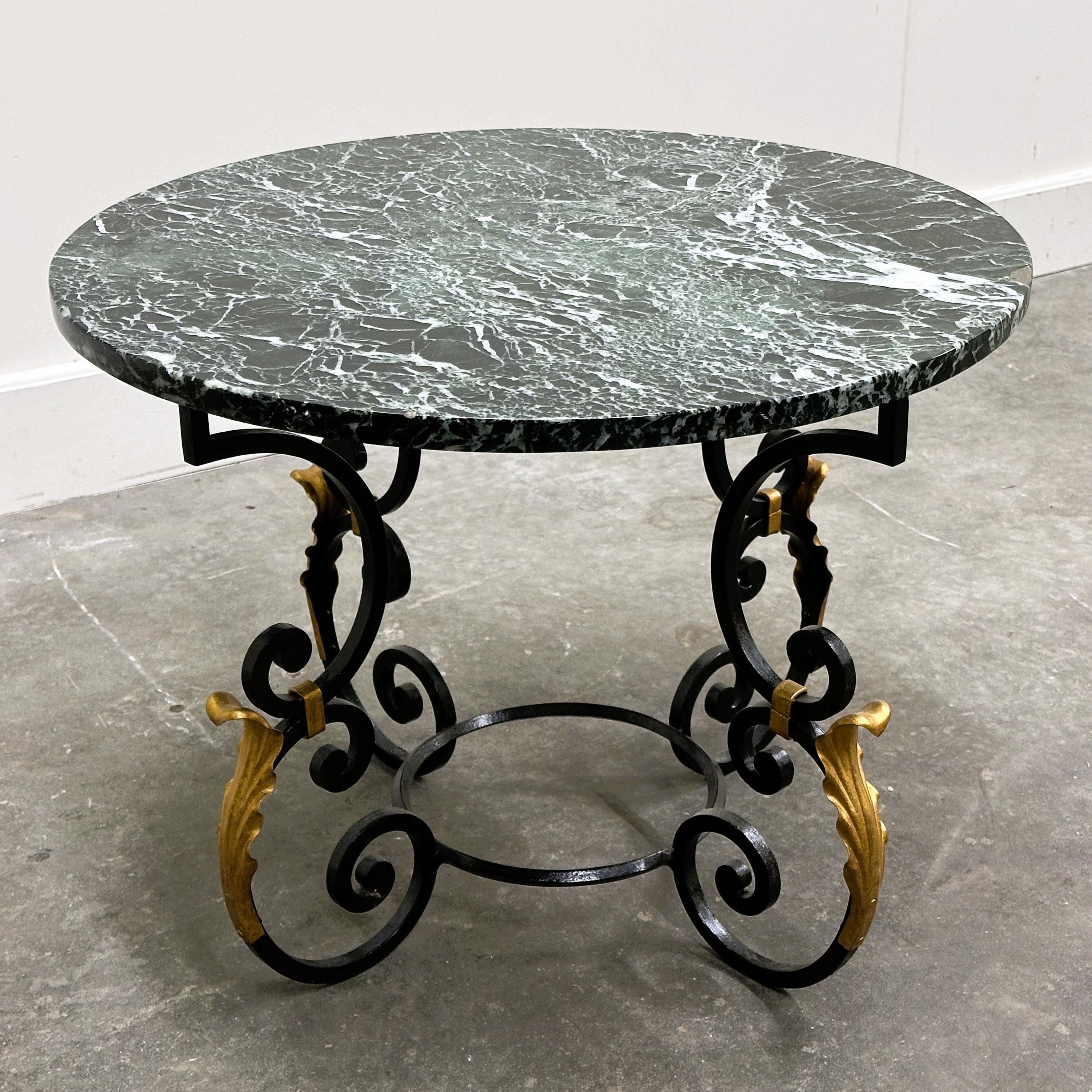 Table basse vintage marbre vert et fer forgé