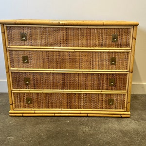 Midcentury Bamboo, Rattan and Brass Chest of Drawers by Dal Vera, Italy, 1970s