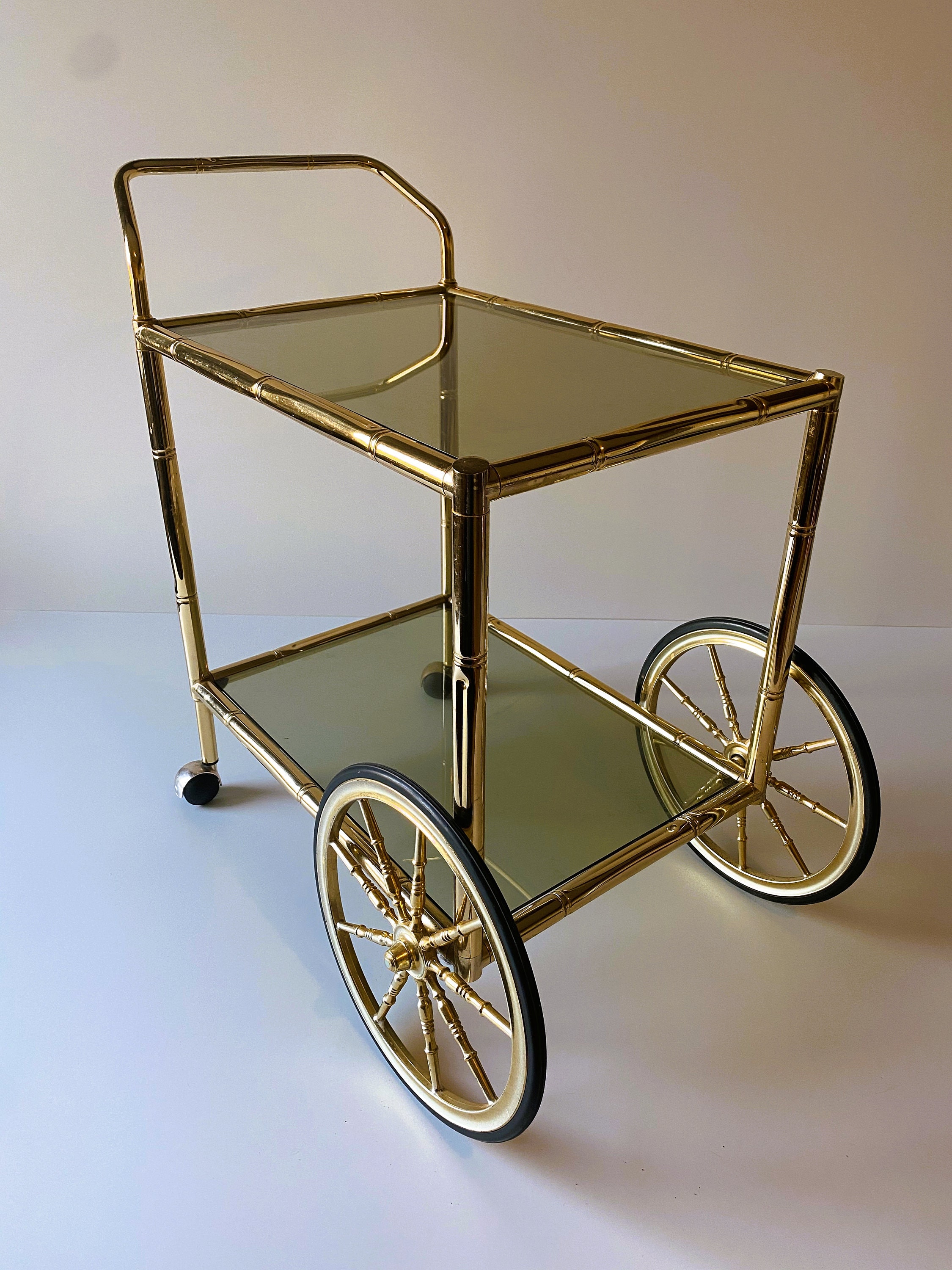 Faux Bamboo Brass Bar Cart Made in Italy Etsy
