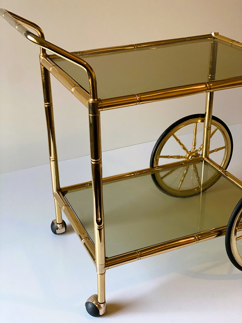 Faux Bamboo Brass Bar Cart Made in Italy Etsy