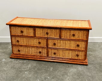 Vintage Rattan Chest of Drawers by Maugrion, France 1970s.