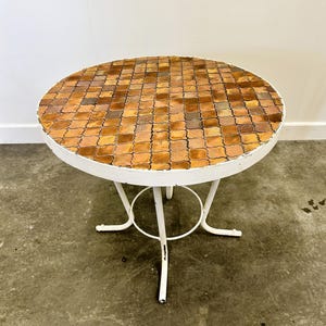 Vintage Round French Garden Table with French &quot;Tomettes&quot; Tiled Top, 1960s