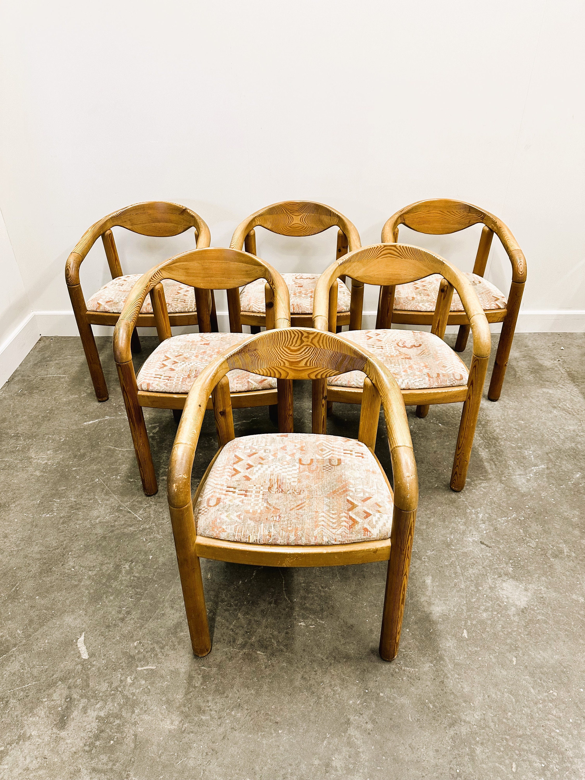 Set of Six Rainer Daumiller Pine Wood Arm Chairs, 1970s. - Etsy