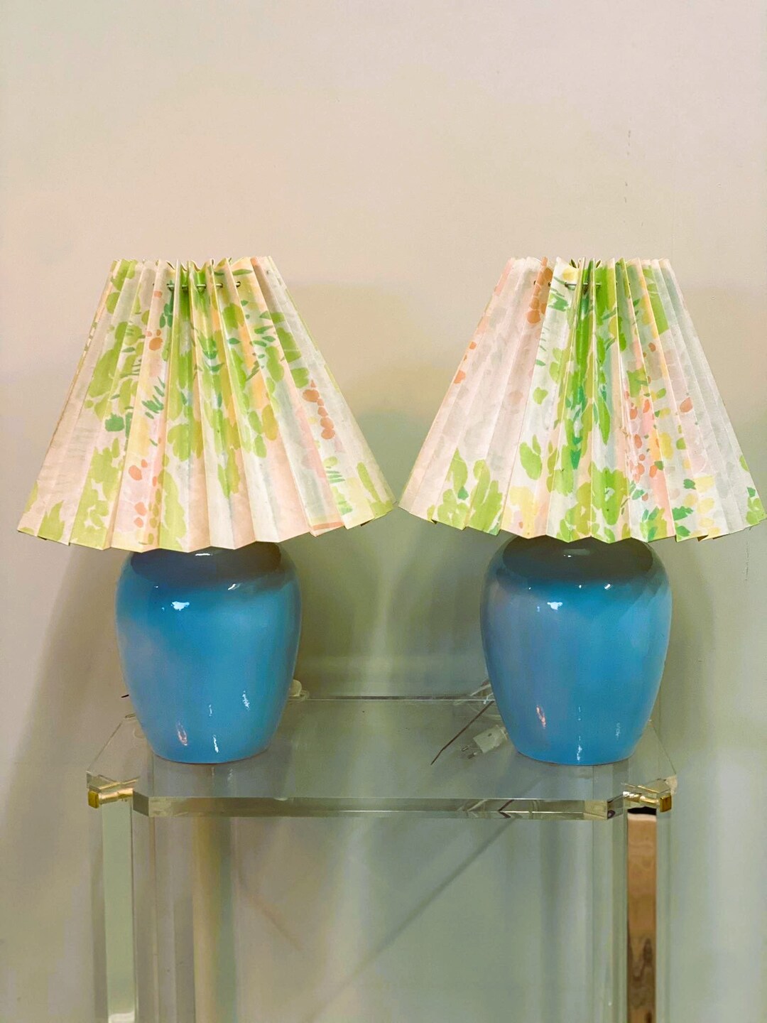 Vintage Pair of Blue Ceramic Table Lamps - Etsy