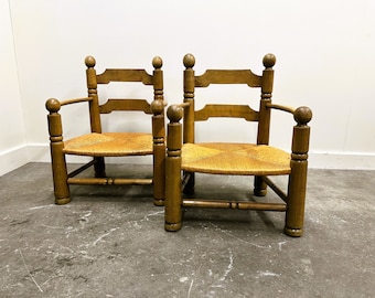 Pair of Charles Dudouyt Low Rushed Easy Armchairs, 1940s, Set of 2