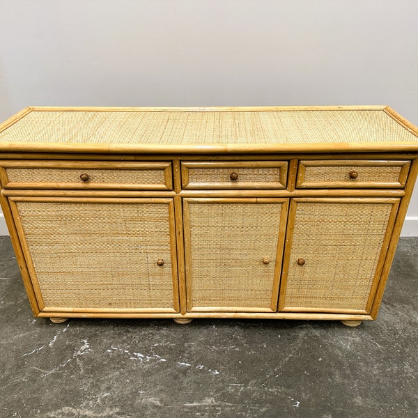 Natural Vintage Bamboo and Rattan Sideboard, Italy 970s.