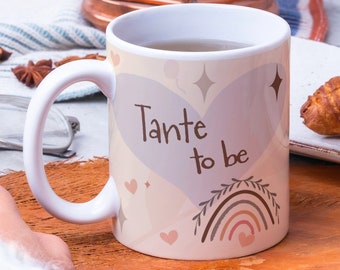 Du wirst Tante Tasse, Schwangerschaft verkünden Geschenk, Boho Design beidseitig bedruckt, auf Wunsch personalisierbar, Tante werden