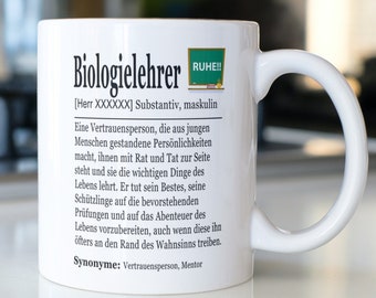 Biologielehrer Tasse mit Wunschnamen personalisiert, Geschenk für euren Biologen zum Geburtstag oder als Abschiedsgeschenk