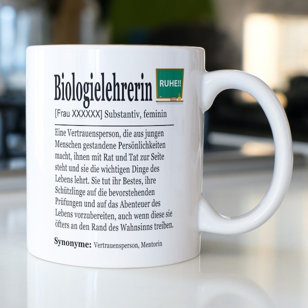 Biologielehrerin Tasse mit Wunschnamen personalisiert, Geschenk für eure Biologin zum Geburtstag oder als Abschiedsgeschenk