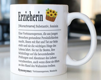 Erzieherin Geschenk Tasse mit Wunschnamen personalisiert, Geschenk für die beste Erzieherin zum Geburtstag oder als Abschiedsgeschenk