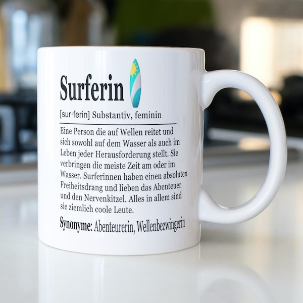 Surferin Geschenk Tasse, Surfen Hobby, Definition, Geburtstagsgeschenk, Weihnachtsgeschenk, Kaffeetasse, Becher,