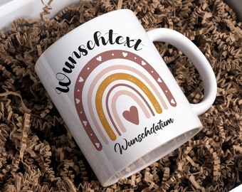 Personalisierte Tasse Boho mit Wunschname und Datum, Bürotasse, Geburtstag, Geschenk Kollegin, Schwester, Mama, Oma und Opa, Dankesgeschenk