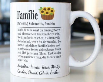 Geburtstagsgeschenk Mama Tasse personalisiert mit Namen, Definition Familie, Geschenk Mutter zum Geburtstag, Weihnachtsgeschenk Mama