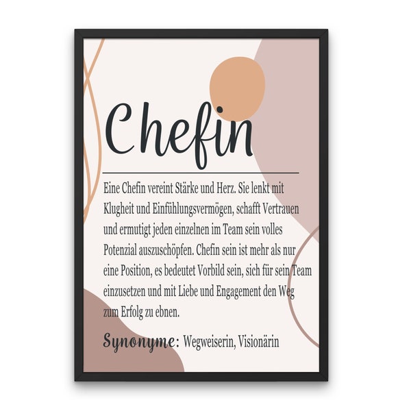 Chefin Boho Poster als Büro Deko: Definitionsposter Din A4 -, als Geschenk für die Chefin, Geburtstag, Geburtstagsgeschenk, Dankeschön