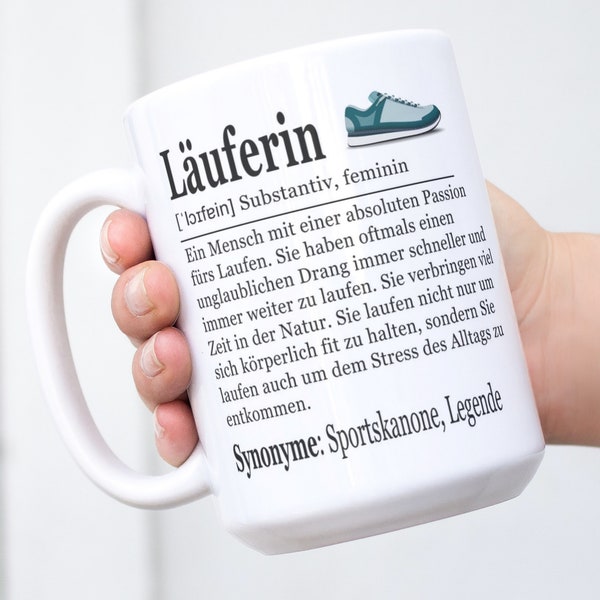 Läuferin Geschenk Jumbo-Tasse, personalisiert, Laufen Geschenk, Geschenke für Läuferinnen Joggerin, Kaffeetasse, Laufsport, Leichtathletik