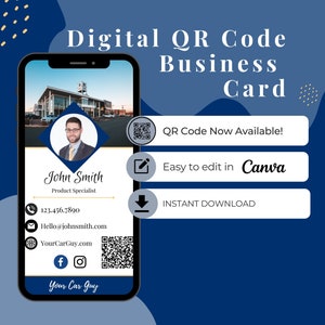 Tarjeta de presentación digital con código QR / Plantilla Canva / Marketing de ventas / Tarjeta de presentación / Plantilla digital