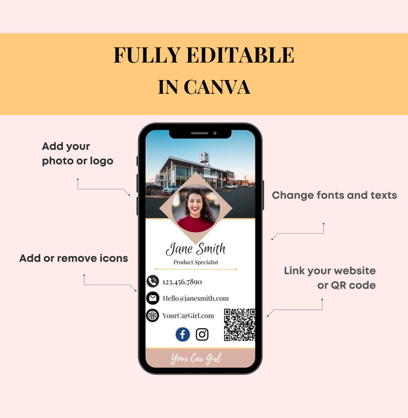 Digital Business Card With QR Code Canva Template Sales Etsy