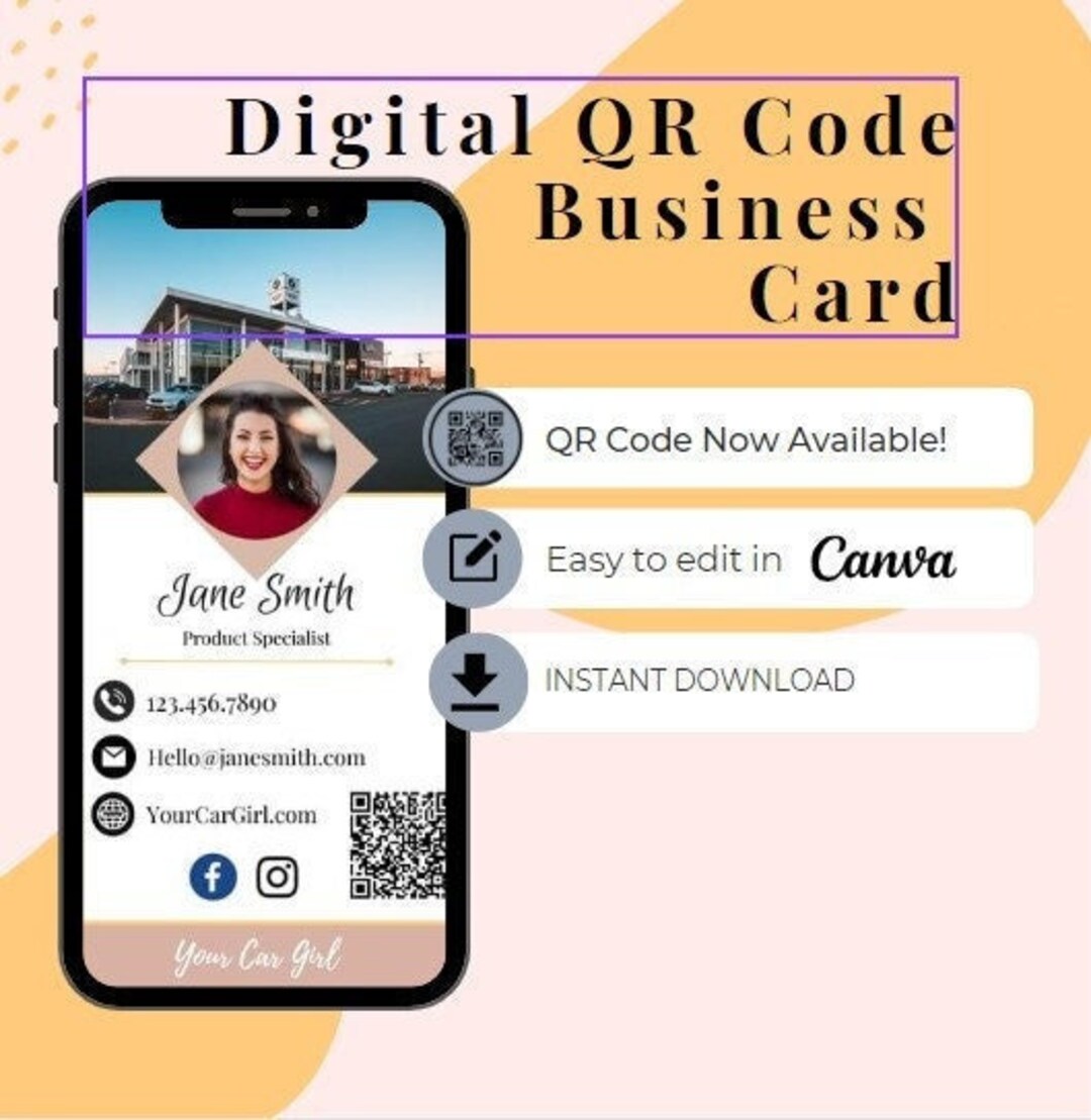 Digital Business Card With QR Code Canva Template Sales Etsy