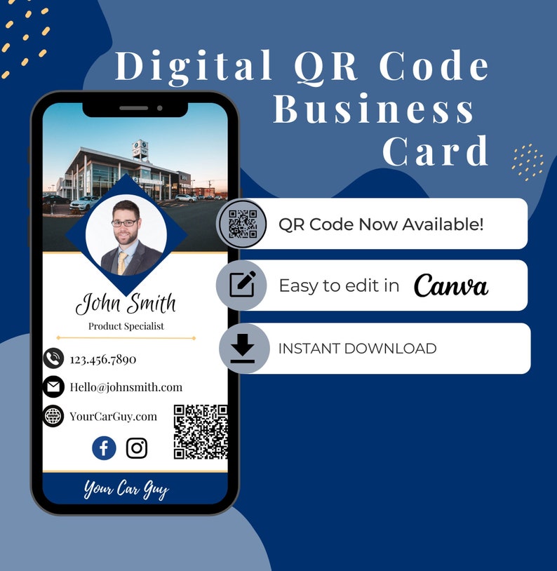 Digital Business Card With QR Code Canva Template Sales Marketing