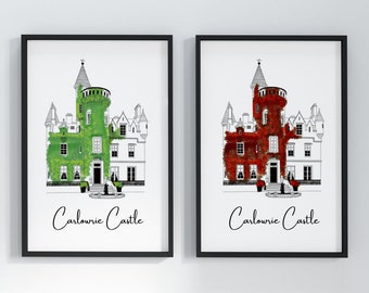 Carlowrie Castle, personalised wedding venue sketch, Scottish Castle illustration, Digital Download.