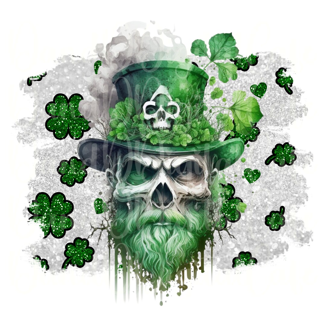 St Patricks Day PNG Shamrock Skull Digital Download Sublimation Skull ...