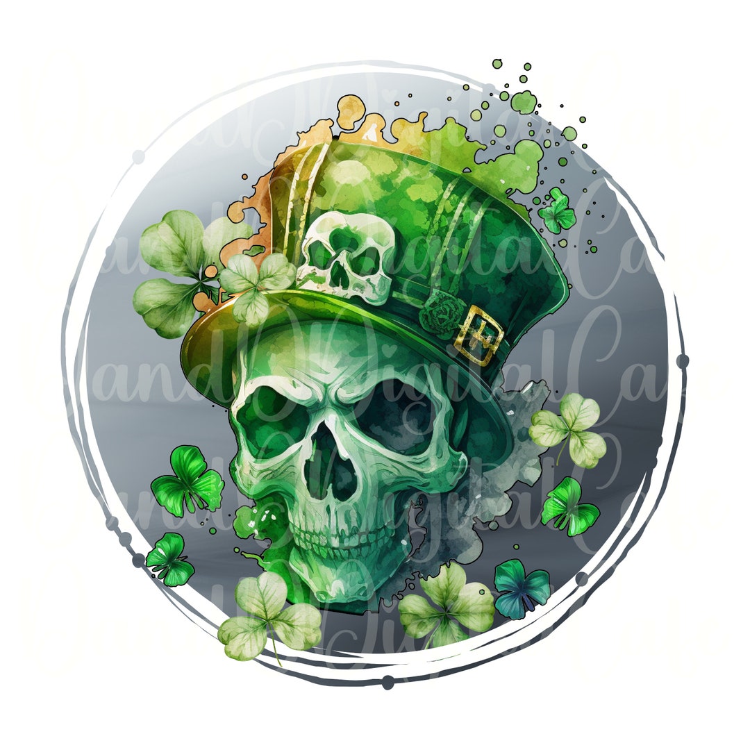 St Patricks Day PNG Shamrock Skull Digital Download Sublimation Skull