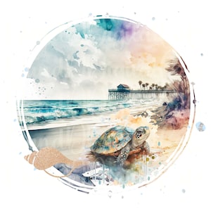 Beach Png Sea Turtle Sublimation Design, Summer Png, Watercolor Background Png, Beach Background Png,Summer Background Png Digital Downloads