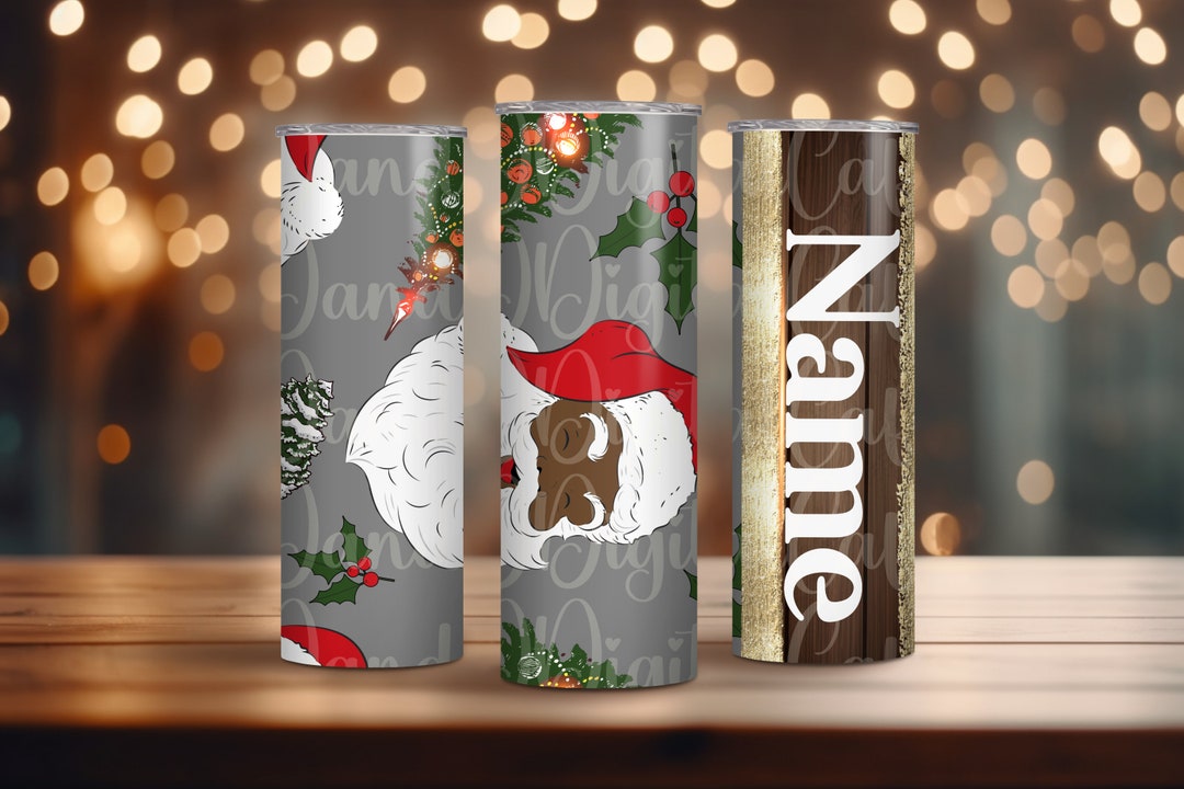 Santa Black Santa Name Wrap, 20 Oz Skinny Tumbler Wrap, Sublimation
