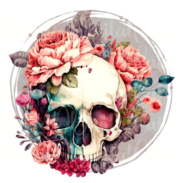 Valentine Skull Flower's Png, Skull Valentines Png, Digital Download, Sublimations, Valentine's Png, Skull Sublimation, Digital Download Png