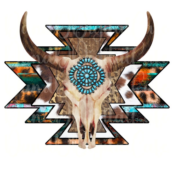 Aztec Bull Skull PNG Sublimation Design, Gemstone Bull Skull, Aztec Bull Skull Png, Bull Skull Png, Bull Skull Png, Instant Digital Download