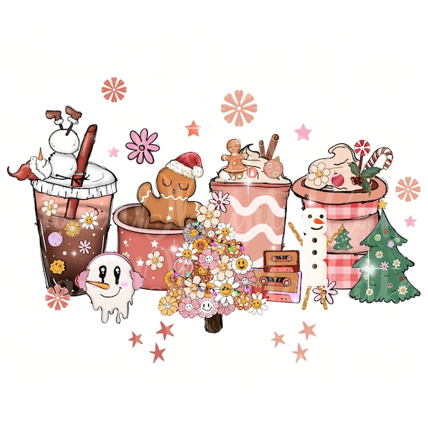 Christmas coffee PNG, snowmen Pink iced latte sweets snow cozy Sublimation design, Printable file Tshirt, Coffee Clipart, digital download