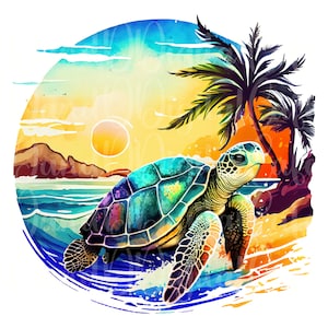 Sea Turtle Retro Baech Png Sublimation Design, Turtle Png, Sea Animal Png,Turtle Clipart Png,Turtle Background Png Instant Digital Downloads