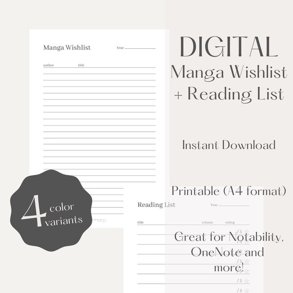 Manga Wishlist, Lista de lectura, Descarga instantánea, Imprimible, PDF - Manga Lista dei Desideri, Descargar Immediato, Stampabile, PDF