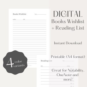 Books Wishlist, Reading List, Instant Download, Printable, PDF - Libri Lista dei Desideri, Download Immediato, Stampabile, PDF