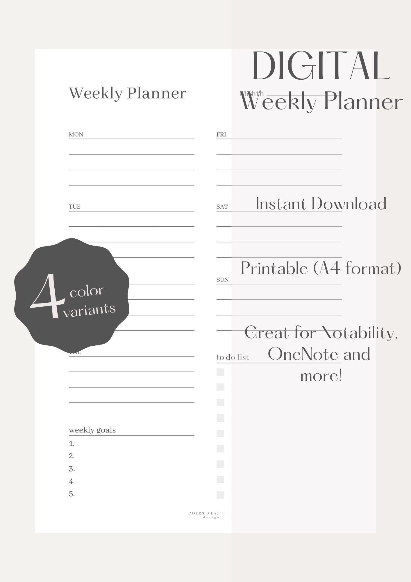 Weekly Planner, Instant Download, Printable, PDF Agenda Settimanale,  Download Immediato, Stampabile, PDF 