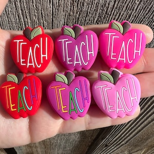 TEACH Apple Silicone Beads, Teacher Silicone Beads, Apple Silicone Beads, Focal Silicone Beads
