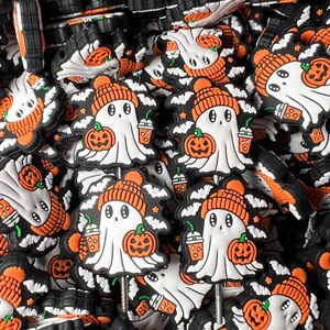 Pumpkin Spice Ghost Silicone Focal Beads (pack of 2)