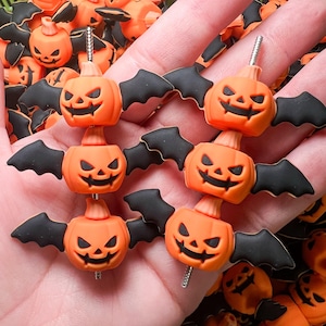 3D Bat Pumpkin Halloween Silicone Focal Bead (pack of 2)