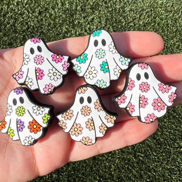 Halloween Daisy Ghost Silicone Focal Bead, Floral Ghost Bead, Spooky Silicone Beads