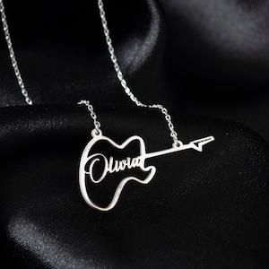 Personalized Guitar Name Necklace - Custom Guitar Necklace - Guitar Pendant - Music Necklace - Music Lover Necklace - Gift for Her