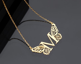 Collier papillon minimaliste avec initiale, collier papillon personnalisé en argent 925 carats, cadeau d'anniversaire, cadeau personnalisé, collier commémoratif