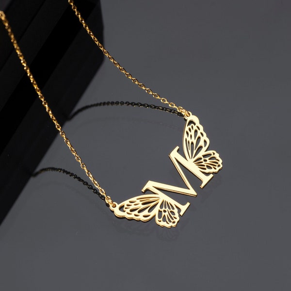 Minimalist Butterfly Necklace With Initial Letter, 925K Silver Customized Butterfly Necklace, Birthday Gift, Custom Gift, Memorial Necklace