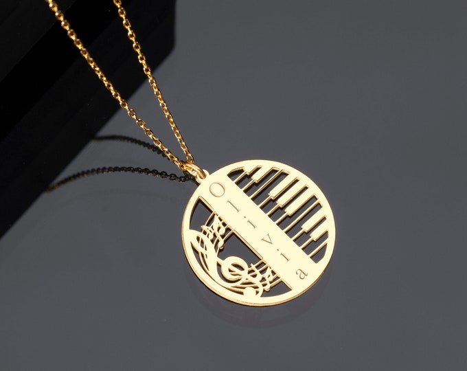 Piano Name Necklace in Sterling Silver - Personalized Music Name Necklace - Custom Piano Pendant - Music Note Necklace - Gift for Musician