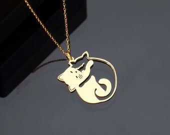 Cuddling Cat Necklace, Cute Cat necklace, Cat Cozy necklace, Kitten necklace, Minimalist Cat necklace, Cat mom necklace, Cat lover necklace