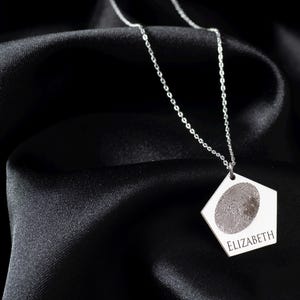 DAINTY FINGERPRINT NECKLACE - Custom Fingerprint Charm Necklace - Geometric Fingerprint Jewelry - Minimalist Design Gifts for Her