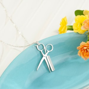 Silver Barber Scissors Necklace, Hairdresser Jewelry, Scissor Charm Necklace, Hair Stylist Pendant, Barber Shears Pendant, Stylist Necklace